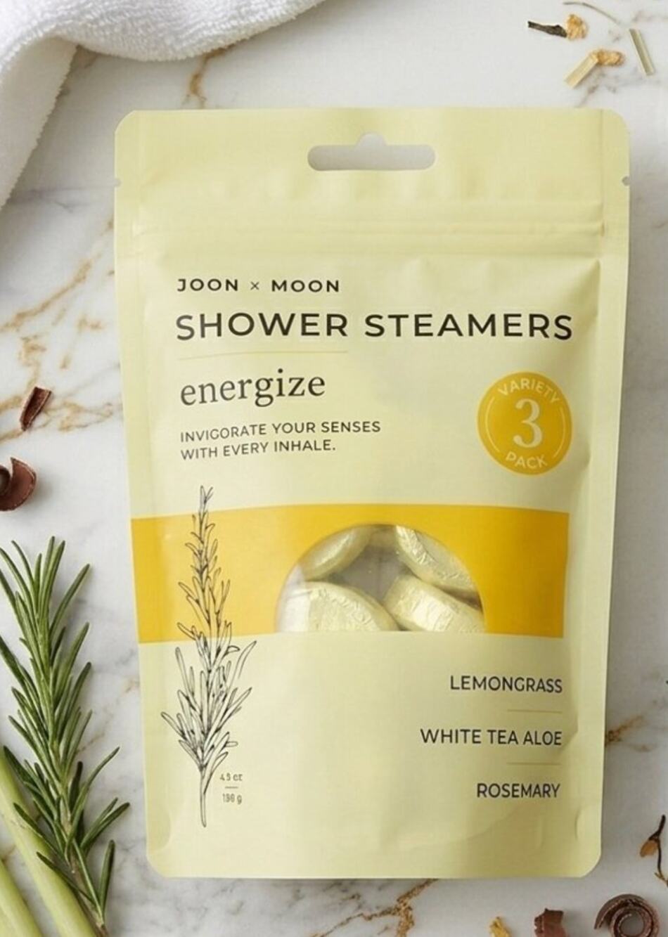 JOON x MOON | ENERGIZE SHOWER STEAMERS | LEMONGRASS + WHITE TEA + ROSEMARY
